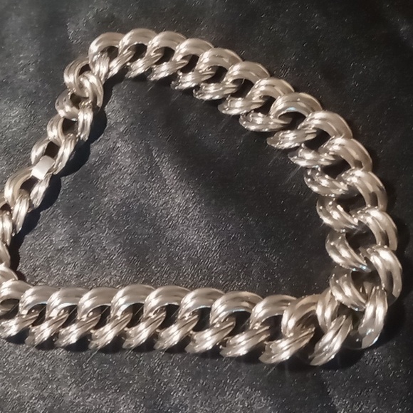 Vintage stainless flattened curb chain collar necklace 18 in long 1 in wide. - Picture 1 of 8